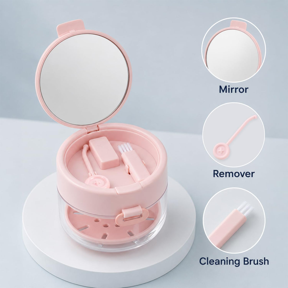 Retainer Cleaner Case Box,Storage Soak Container with Drain Tray for Travel Cleaning with Mirror and Brush