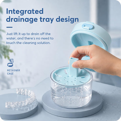 Retainer Cleaner Case Box,Storage Soak Container with Drain Tray for Travel Cleaning with Mirror and Brush
