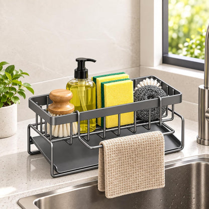 Self-Draining Sink Caddy with Towel Bar
