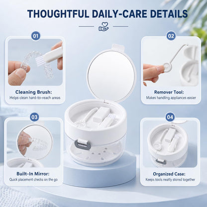 Retainer Cleaner Case Box,Storage Soak Container with Drain Tray for Travel Cleaning with Mirror and Brush
