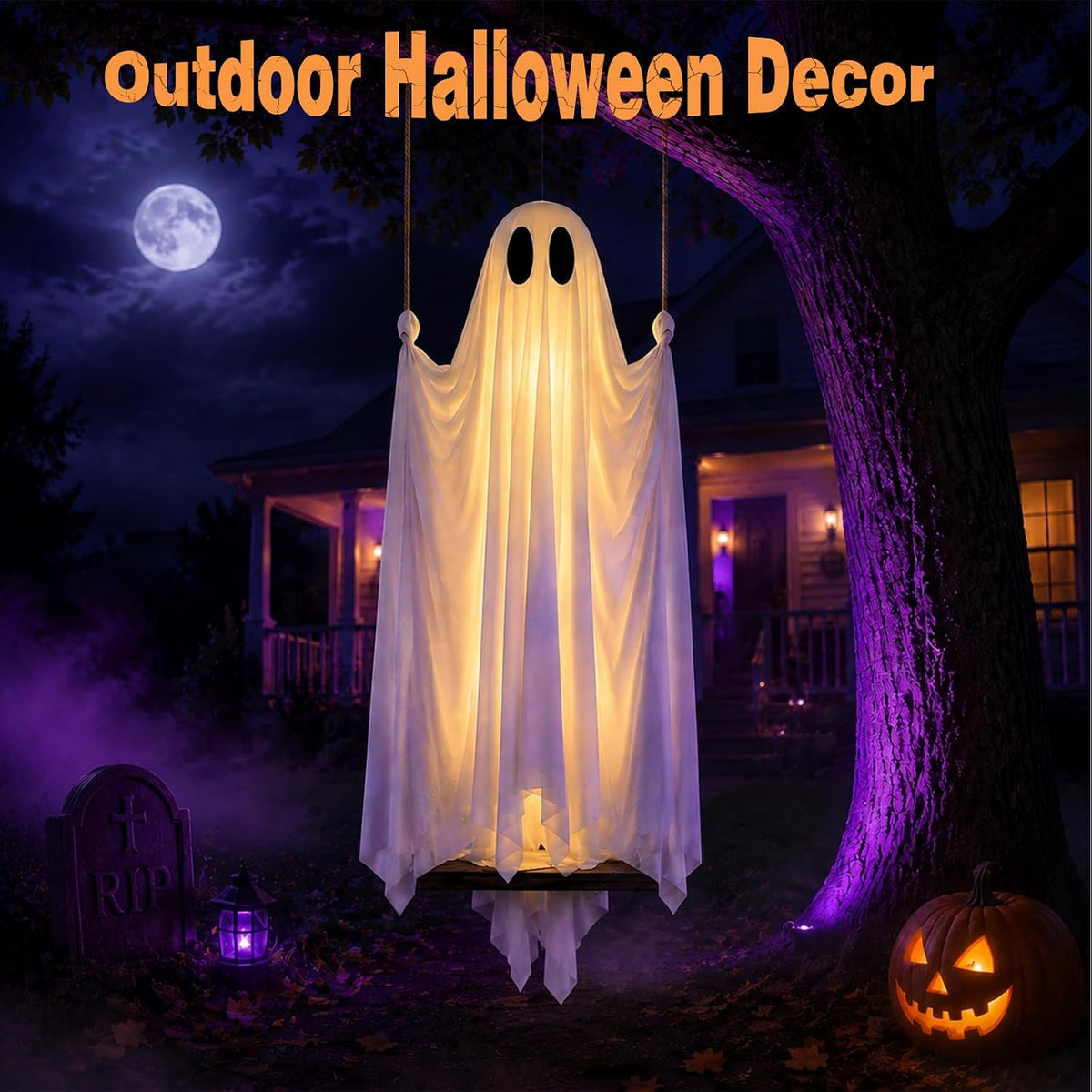 5FT Hanging Ghost Swing with Lights & Remote