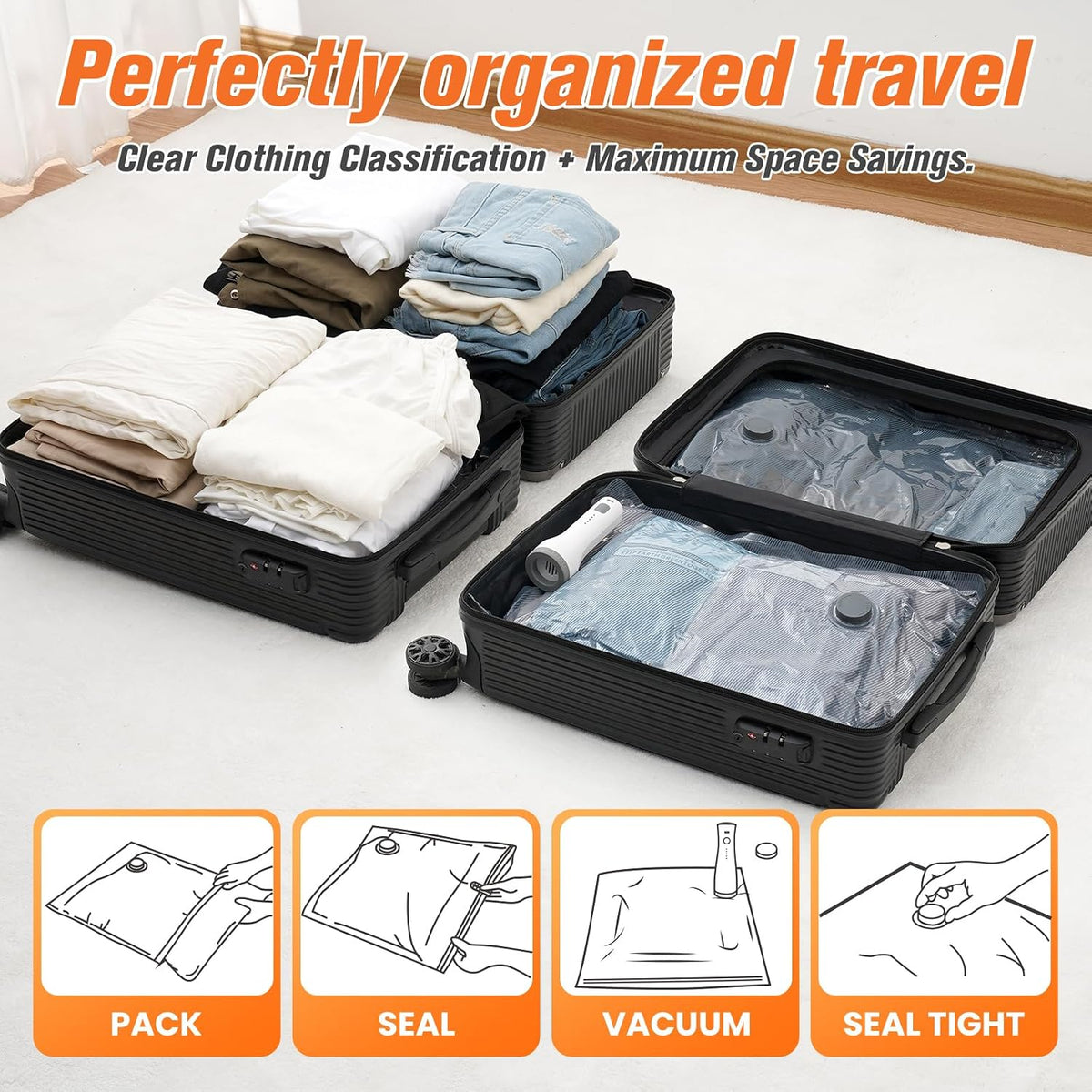 Travel Vacuum Storage Bags with Rechargeable Pump