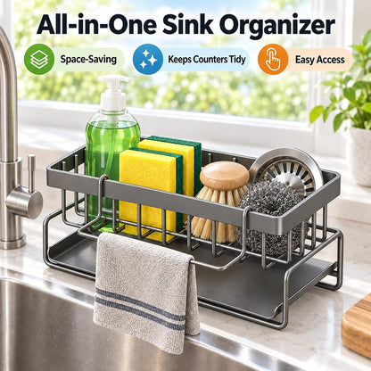 Self-Draining Sink Caddy with Towel Bar