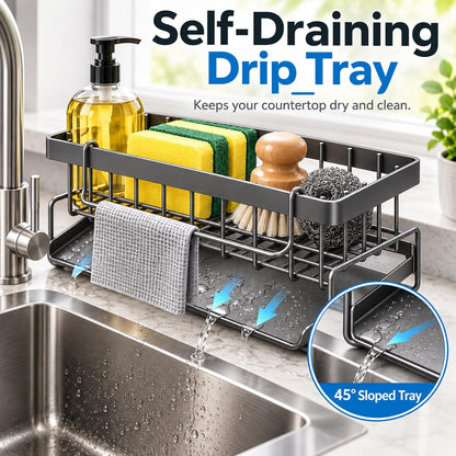 Self-Draining Sink Caddy with Towel Bar