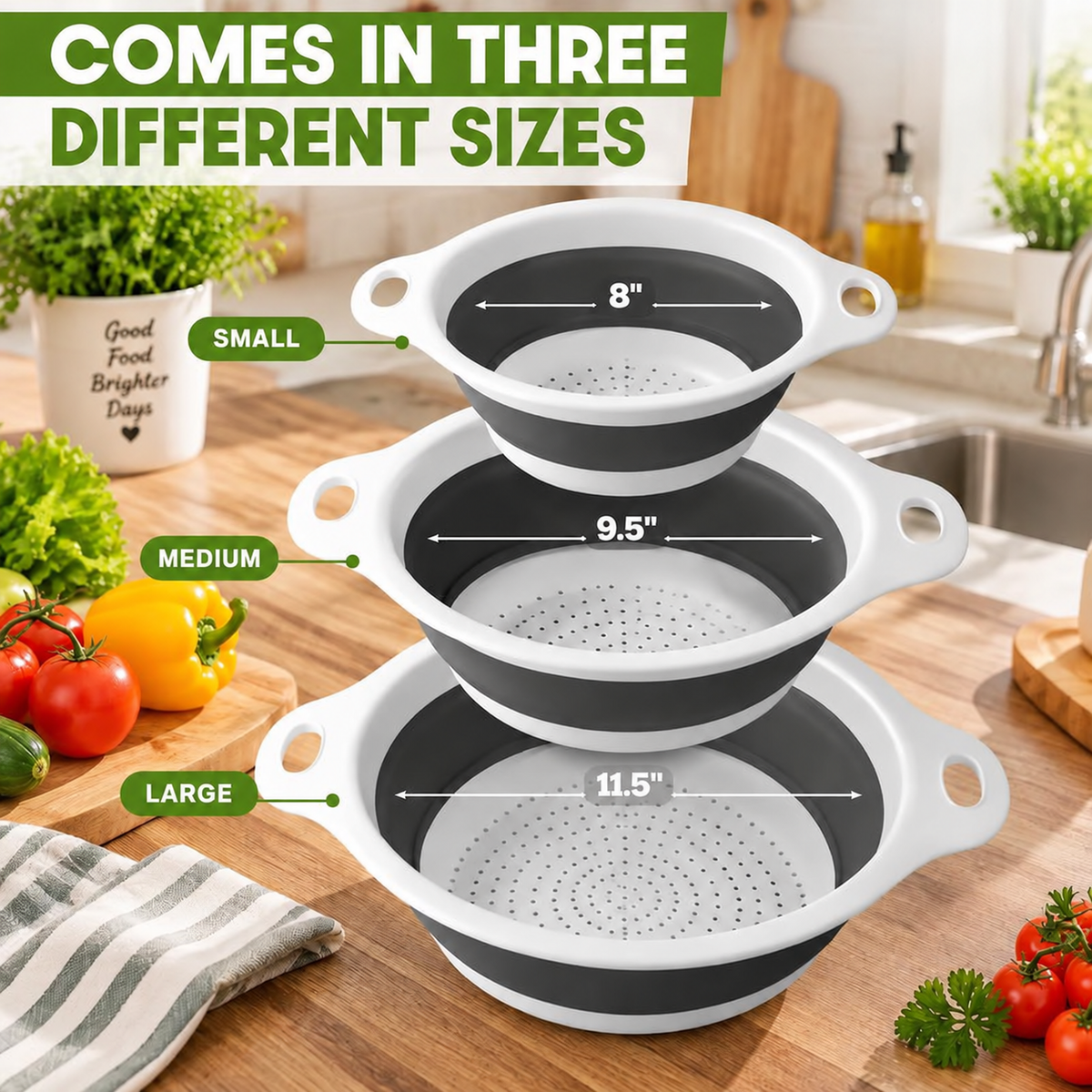 Collapsible Colanders 3-Pack