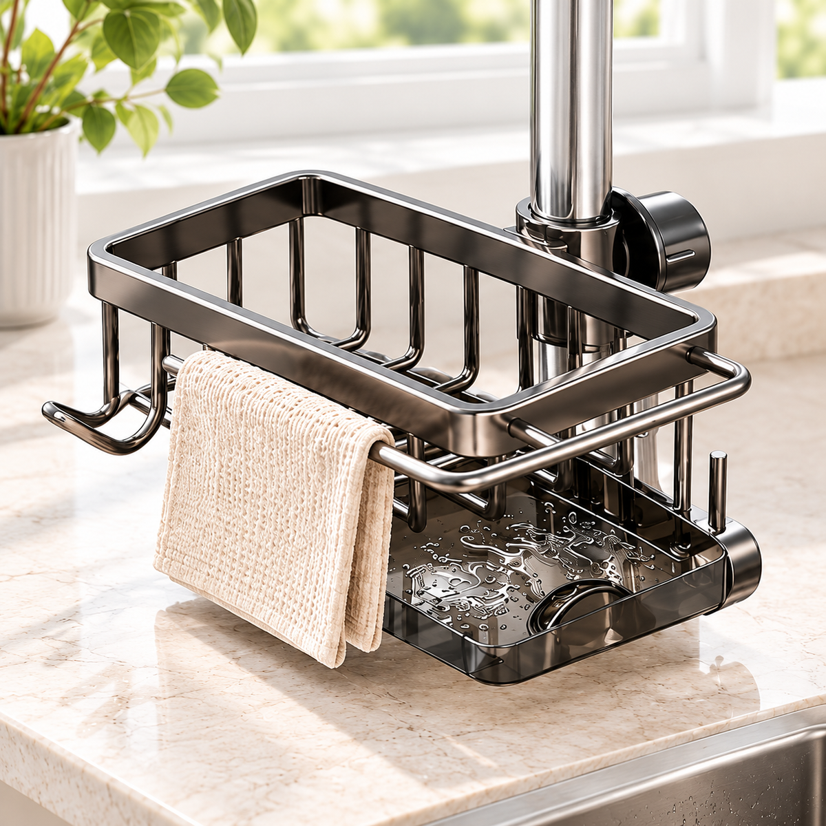 Self-Draining Sink Caddy with Towel Bar