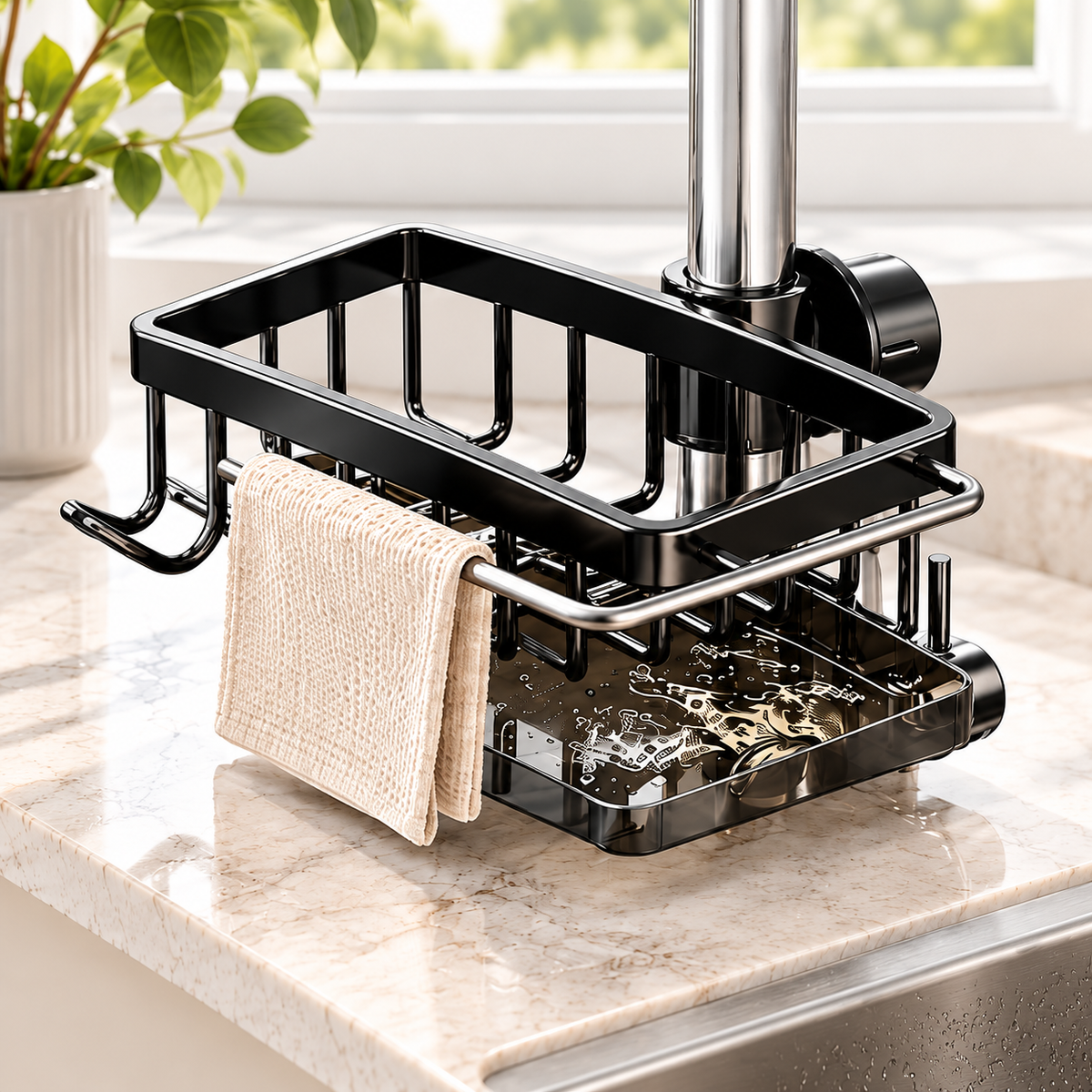 Self-Draining Sink Caddy with Towel Bar